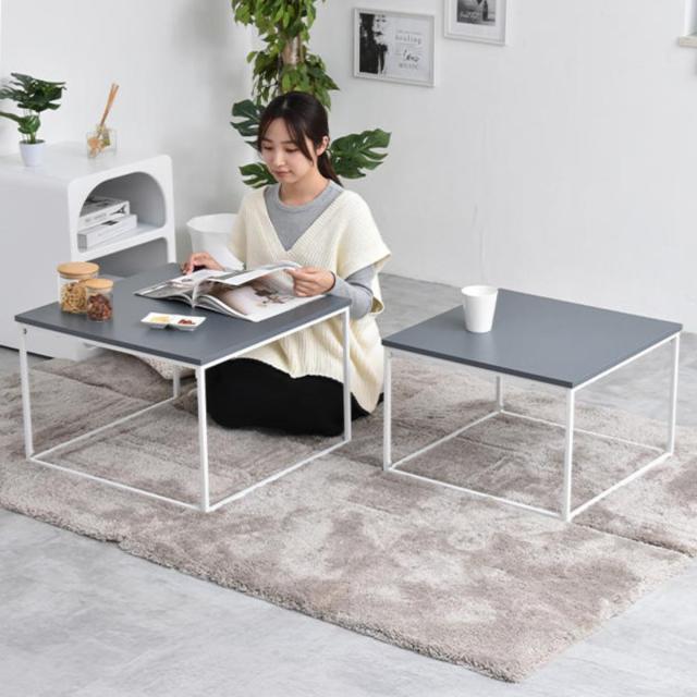 センターテーブル ネストテーブル 幅59.5cm 幅53.5cm Noko （ テーブル リビングテーブル 机 入れ子 大 小 伸縮 アレンジ コンパクト サイドテーブル 正方形 メラミン加工 セミマット 来客用 サブテーブル おしゃれ ）_5