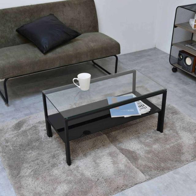 センターテーブル 幅75cm ガラス天板 収納棚付 Arca （ ローテーブル