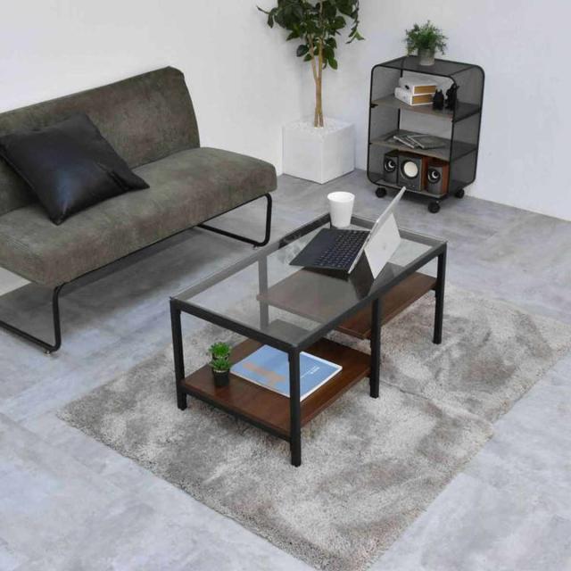 センターテーブル 幅80cm ガラス天板 収納棚付 Exie （ ローテーブル