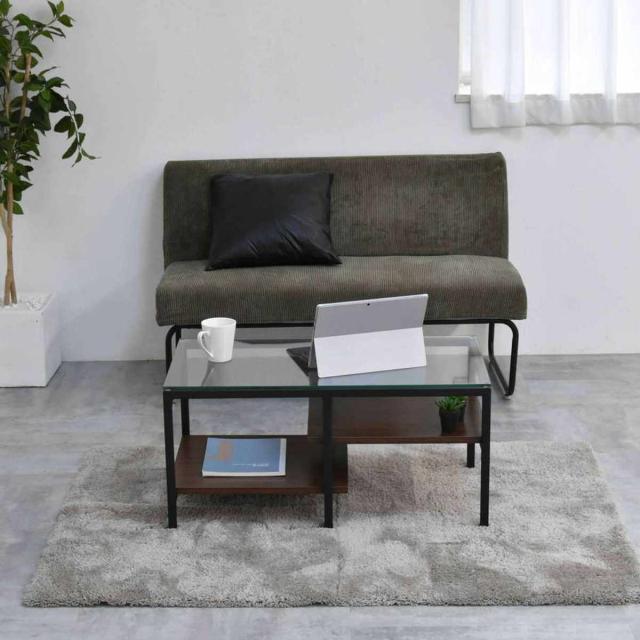 ガラス天板ローテーブル 80 ブラックダークブラウン ガラス天板ローテーブル 80 ブラックダークブラウン