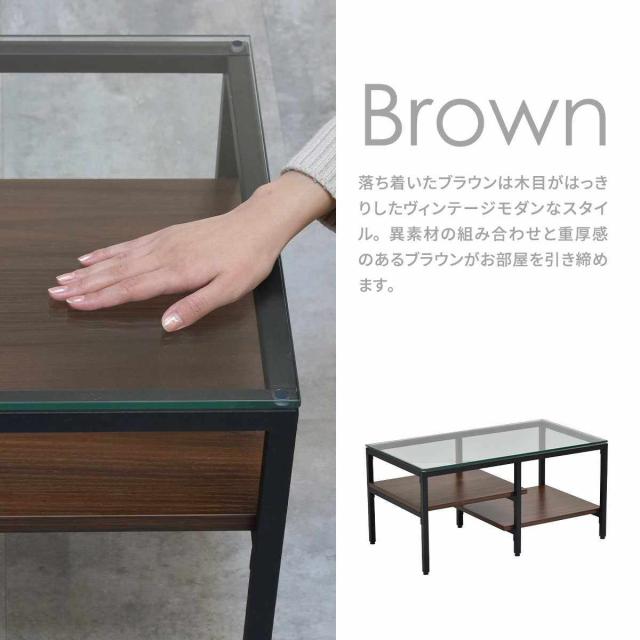 センターテーブル 幅80cm ガラス天板 収納棚付 Exie （ ローテーブル