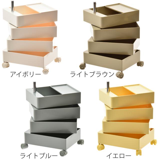 収納ワゴン 4段 360度 回転 キャスター付き （ ワゴン 収納 棚 ラック 四段 トレー トロリー サイドワゴン サイドテーブル 4段トレー デスクサイド 回転式 トレイ アイボリー ライトブラウン ライトブルー イエロー ）_2