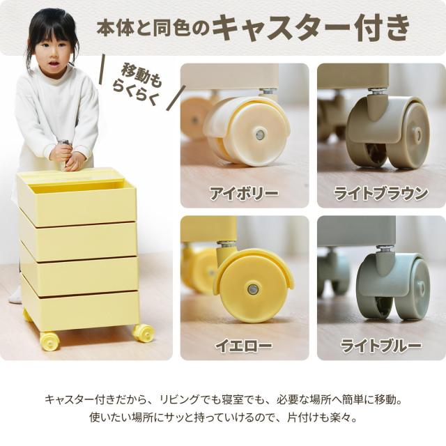 収納ワゴン 4段 360度 回転 キャスター付き （ ワゴン 収納 棚 ラック 四段 トレー トロリー サイドワゴン サイドテーブル 4段トレー デスクサイド 回転式 トレイ アイボリー ライトブラウン ライトブルー イエロー ）_9