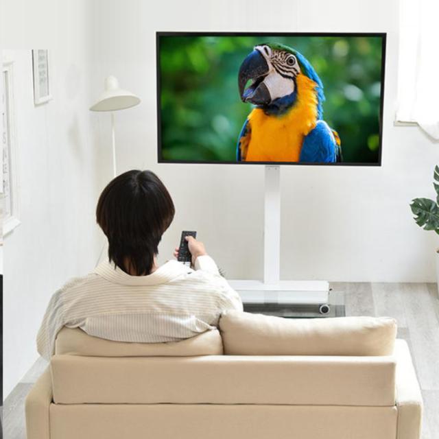 テレビスタンド 65型対応 高さ調節 キャスター付き 90度回転 昇降ハンドル （ テレビ台 スタンド 伸縮 棚付 簡単組立 コーナー 角度調節 省スペース設計 ブラック ホワイト 安全ロック付 ）_4