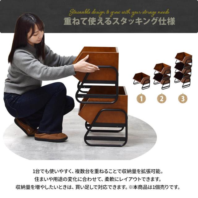 収納ラック 幅43cm アンティーク風 完成品 スタッキング サイドチェスト 木製 おしゃれ （ ラック 棚 収納 積み重ね ボックス レトロ 天然木 収納ボックス サイドテーブル キッチン デスクサイド ）_9