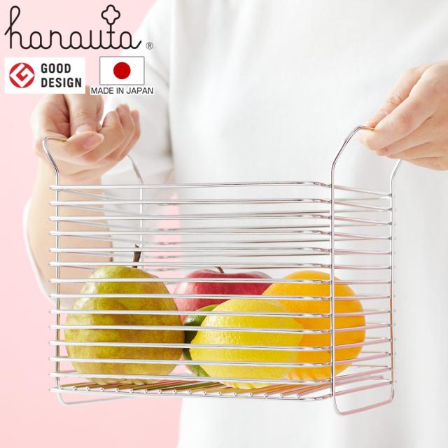 キッチンバスケット L hanauta ハナウタ シルバー （ ワイヤーバスケット ワイヤーラック 収納バスケット ステンレス 日本製 かご 深型 収納かご 小物入れ 収納ボックス 整理ボックス スタッキングバスケット ）