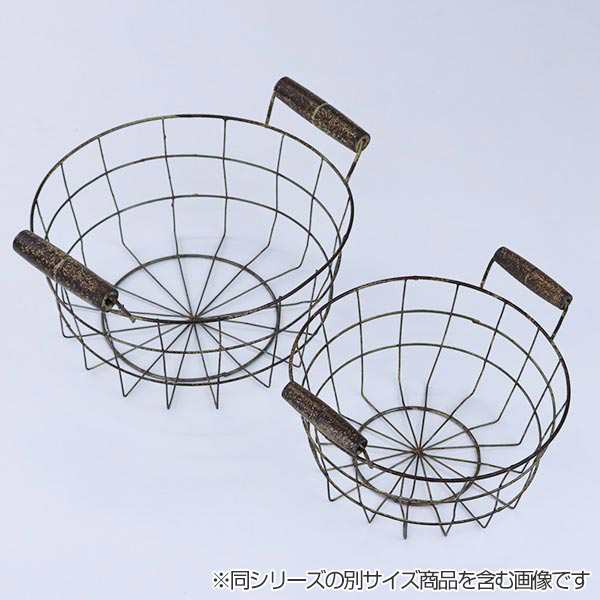 ワイヤーバスケット アンティーク風 約 幅16×奥行16×高さ8cm 丸