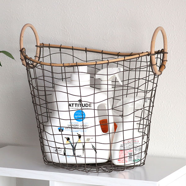 ワイヤーバスケット 籐のカゴ 直径38×高さ30cm （ バスケット