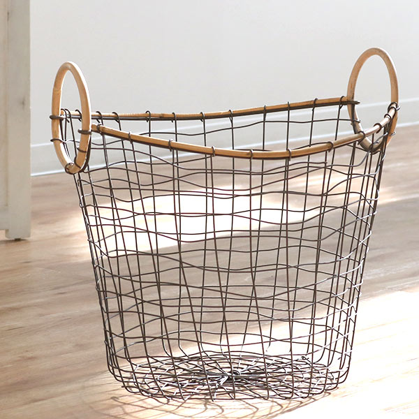 ワイヤーバスケット 籐のカゴ 直径38×高さ30cm （ バスケット ラタン