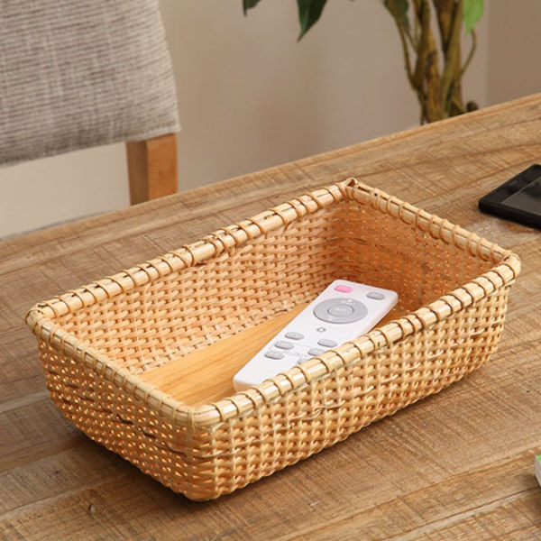 ブラウンラタン風長方形バスケット バスケット 幅26×奥行17×高さ7cm 籐