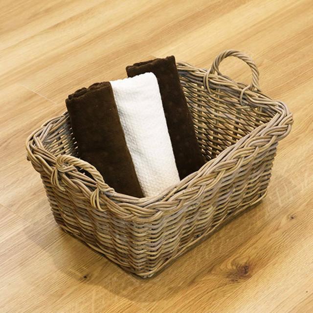 バスケット ラタン 幅61×奥行43×高さ32 持ち手付き かご 大きい