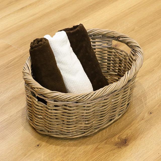 バスケット ラタン 幅59×奥行46×高さ26cm 持ち手付き かご 大きい