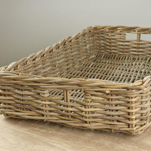 バスケット ラタン 幅75×奥行46×高さ15 持ち手付き かご 大きい
