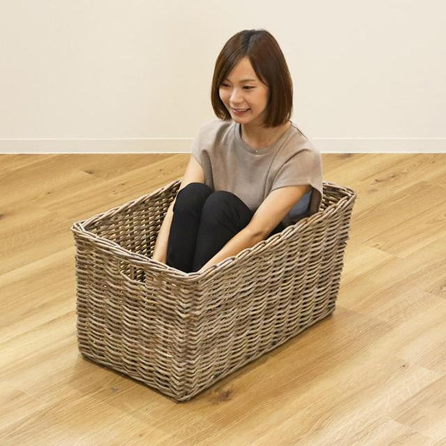 バスケット ラタン 幅75×奥行45×高さ40 持ち手付き かご 大きい （ 収納 カゴ 天然素材 コボ 大 特大 籐 小物入れ 収納かご 収納バスケット 編み おしゃれ 大容量 籐かご ラタンバスケット キッチン リビング 丈夫 ）_3
