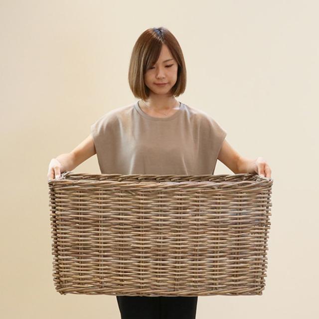 バスケット ラタン 幅75×奥行45×高さ40 持ち手付き かご 大きい （ 収納 カゴ 天然素材 コボ 大 特大 籐 小物入れ 収納かご 収納バスケット 編み おしゃれ 大容量 籐かご ラタンバスケット キッチン リビング 丈夫 ）_8