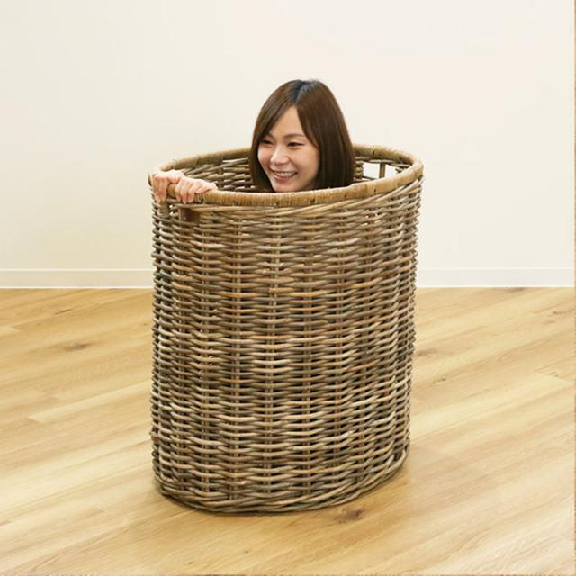 バスケット ラタン 幅66×奥行53×高さ69 持ち手付き かご 大きい