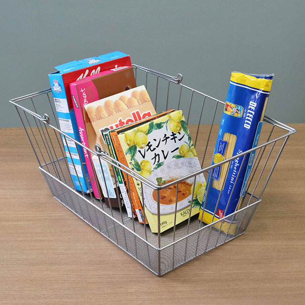 ワイヤーバスケット 持ち手付き 約 幅41×奥行29×高さ20cm ショッピング