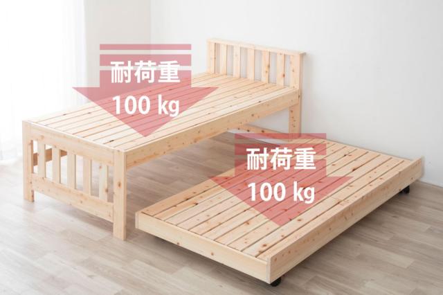 ペアベッド 国産ひのき すのこ 天然木 日本製 （ 親子ベッド スライド式 収納 キャスター 2段 ベッド ベット 木製 桧 檜 ひのき ヒノキ 宮棚 ナチュラル 省スペース ）_11