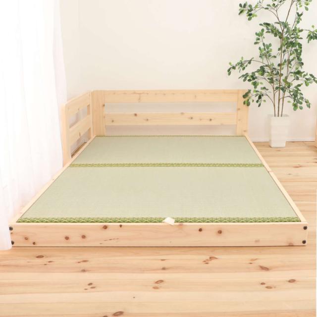 川の字ベッド キング い草床板 国産ひのき 日本製 天然木 （ ガード付き 幅206cm 103cm×2台 フロアベッド ベット ベッド ベッドフレーム ロータイプ ローベッド 連結可能 畳ベッド 畳 い草 床板 ）