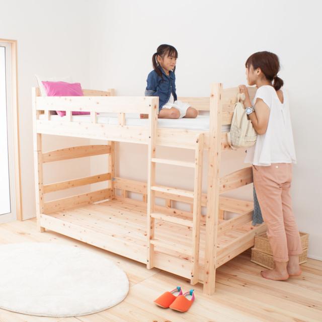 2段ベッド 国産ひのき 分割可能 すのこ 天然木 日本製 （ はしご 子供 キッズ 大人 ベット ベッド ベッドフレーム ナチュラル シンプル 高さ 136cm ヒノキ 無垢材 ）