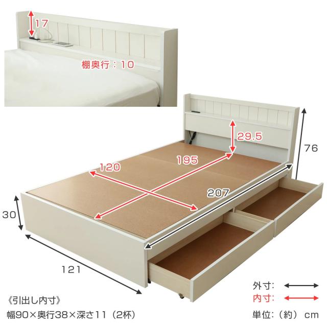 収納付きベッド セミダブル マットレス付 夜香ハイグレード 日本製 （ ベッド 収納付 コンセント マットレスセット 宮棚 棚 選べる硬さ マットレス ポケットコイル 抗菌 防臭 防ダニ 柔らかめ 普通 硬め ）_3