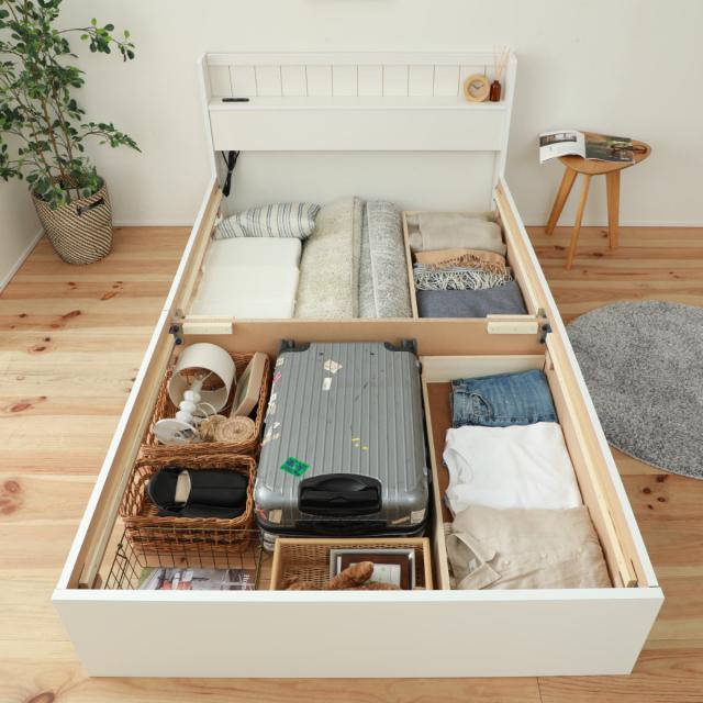 収納付きベッド セミシングル マットレス付 夜香ハイグレード 日本製 （ ベッド 収納付 コンセント マットレスセット 宮棚 棚 選べる硬さ マットレス ポケットコイル 抗菌 防臭 防ダニ 柔らかめ 普通 硬め ）_11