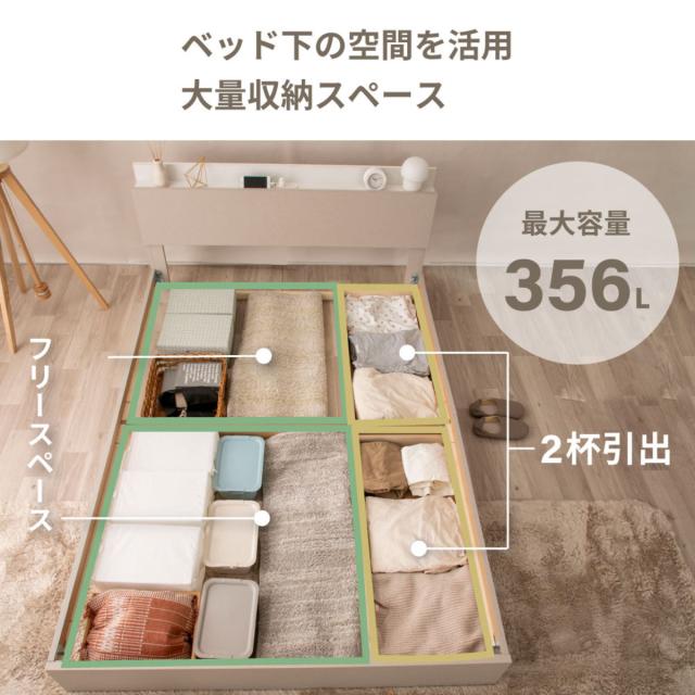 収納付きベッド セミダブル ツートン 2口コンセント 日本製 Apel （ ベッド フレーム 引出し2杯 並べて使える 塗り壁風 廃材再利用 国産 往華 ベット ベッドフレーム 引出し コンセント 引き出し付ベッド 低ホルマリン 耐荷重200kg ）