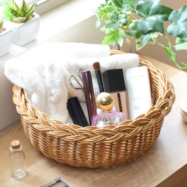 洗える ラタン風収納カゴ 楽天市場】洗える ラタン調 収納バスケット◇ M／フタなし：幅