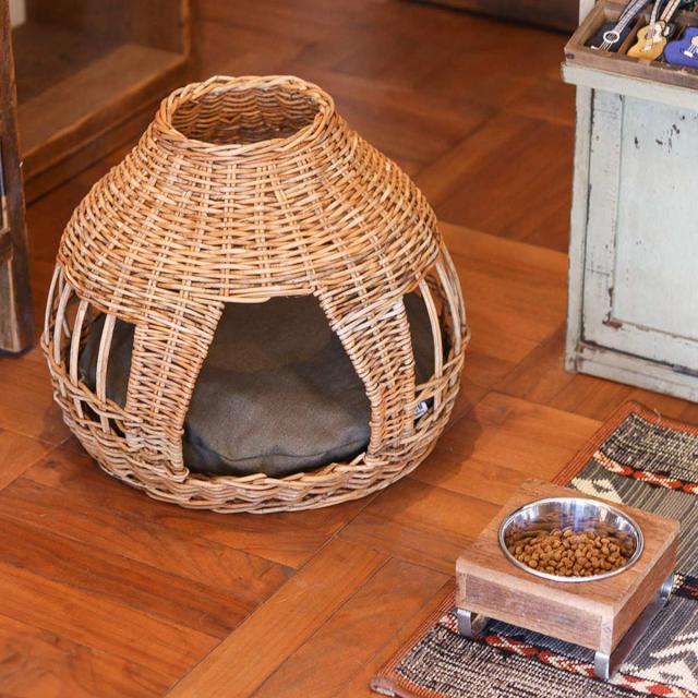 ベッド 猫 キャットハウス ドーム ラタン （ ペットハウス 猫ハウス