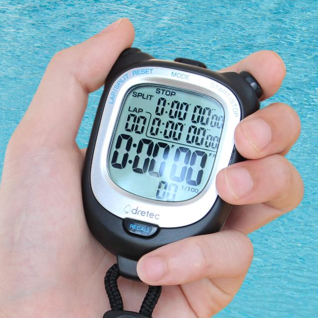 ストップウォッチ スピールW 防水 （ ドリテック DRETEC タイマー デジタルタイマー 時計 IPX7防水 カレンダー アラーム カウント 1/100秒計測 ラップタイム スプリットタイム メモリー機能 カウンター ）