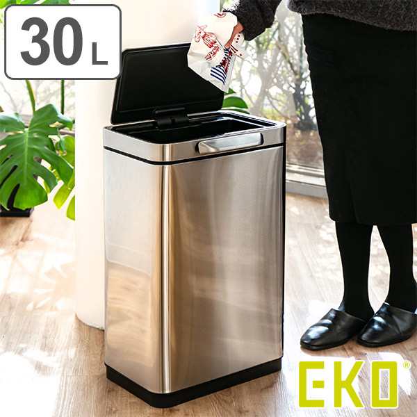 EKO ゴミ箱 30L イータッチビン センサー （ イーケーオー ごみ箱 30リットル 奥行28 タッチオープン 自動 ふた付き 分別 角型  ステンレス 一年保証付き スリム キッチン 消臭ポケット USB 充電式 袋 見えない ）の通販はau PAY マーケット - リビングート | au  PAY