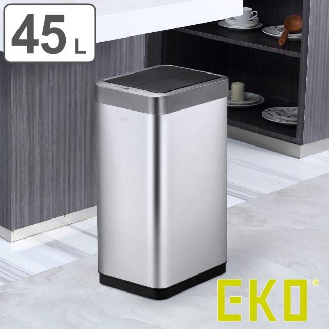 EKO ゴミ箱 45L ファントムX センサービン ステンレス （ イ−ケーオー ごみ箱 45リットル 45 センサー 自動開閉 両開き 電池式 キッチン 一年保証付き 自動 角型 大容量 大きい ゴミ箱 ふた付き ゴミ箱 45リットル）
