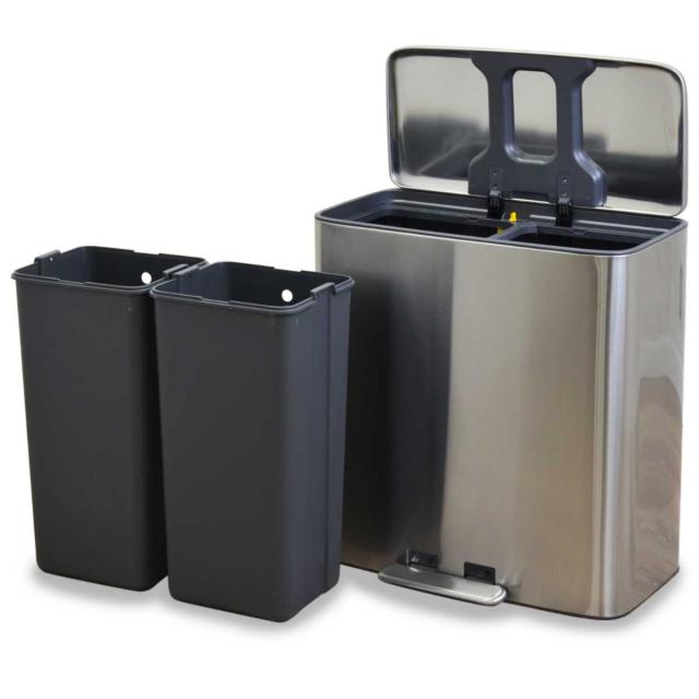 ゴミ箱 56L 28Lx2 bcl ステンレス 分別 （ ごみ箱 56l 28リットル 28l ダストボックス ペダル フタ付き ワイド シンプル キッチン リビング おしゃれ 安全 お手入れ簡単 ゴミ箱 ふた付き ゴミ箱 おしゃれ）_3