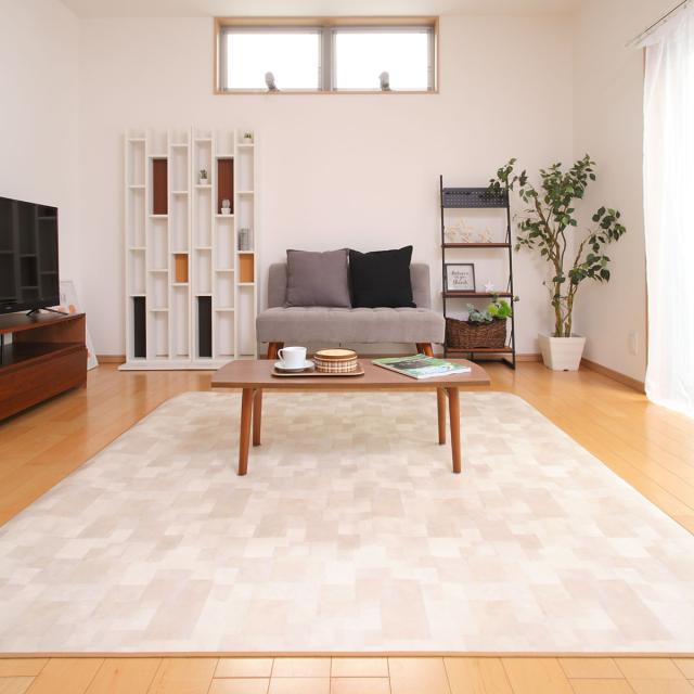引っ敷き 182×182糎 引っ敷き 手当たり次第石ころ 既製大きさ （ 撥水 拭ける 石調 ダイニングラグマット 立ち会い場つや消し 撥水産業 抗菌 防菌類 雨合羽 防炎 日本製 リビング 夕めし お子さん御部屋 耐久性 ）