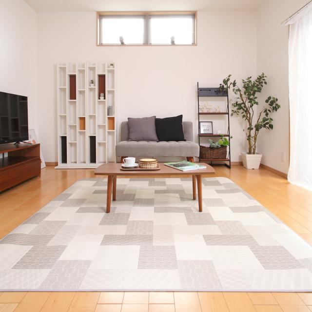 引っ敷き 182×182糎 引っ敷き リトム 既製大きさ （ 撥水 拭ける 瓦 ダイニングラグマット 立ち会い場つや消し 撥水産業 抗菌 防菌類 雨合羽 防炎 日本製 リビング 夕めし お子さん御部屋 耐久性 ）