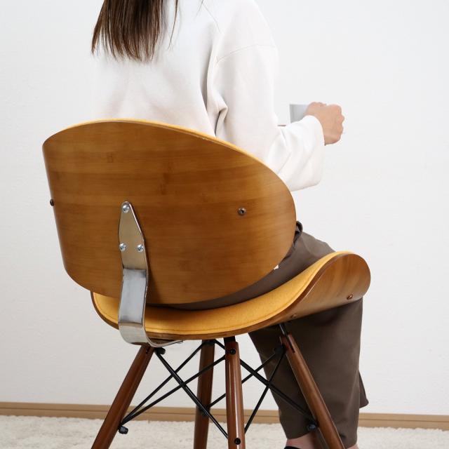 オフィスチェア 座面高46cm 背もたれ ファブリック （ デスクチェア ワークチェア いす 椅子 肘なし キャスターなし 木目調 おしゃれ デザイン クッション ミッドセンチュリー モダン ）