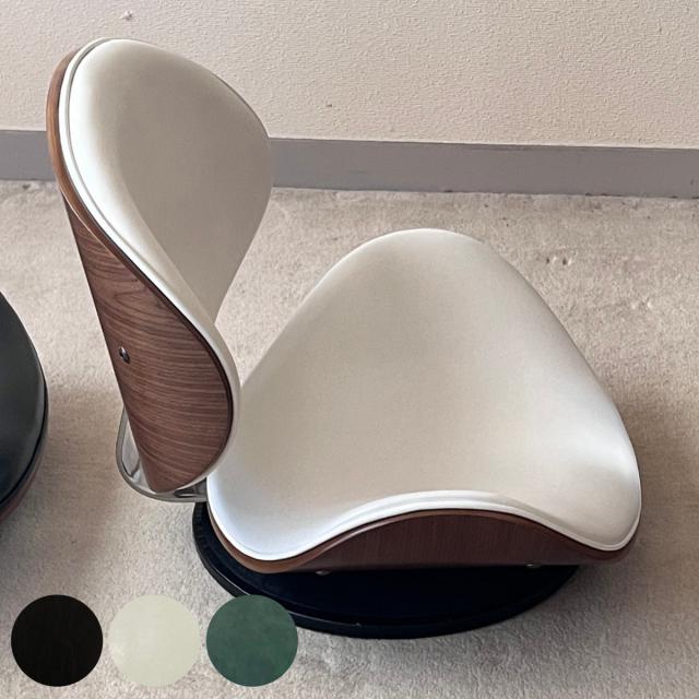 座椅子 回転式 座面高11cm 合皮タイプ ラウンドチェア KNOX （ フロアチェア 座いす 座イス チェア 曲木 木目 レザー調 おしゃれ 高級感 ）