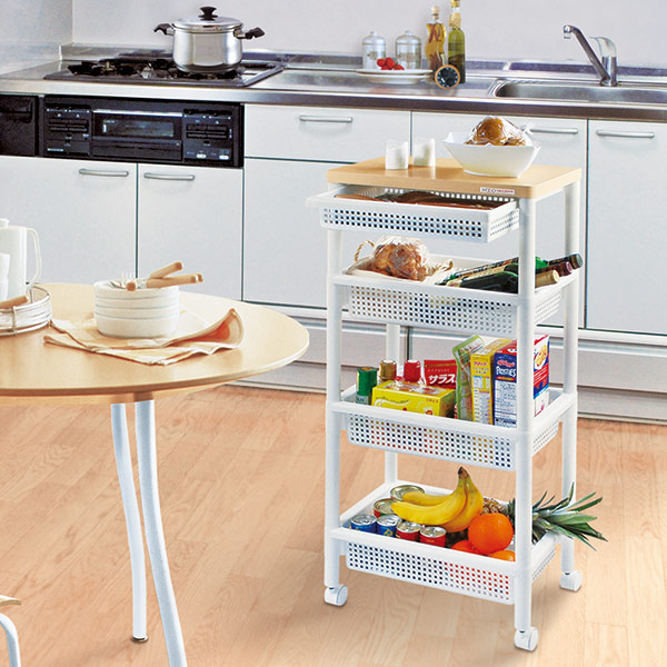 キッチンワゴン 引き出し付き 幅46 奥行30 高さ98 （ キャスター付き