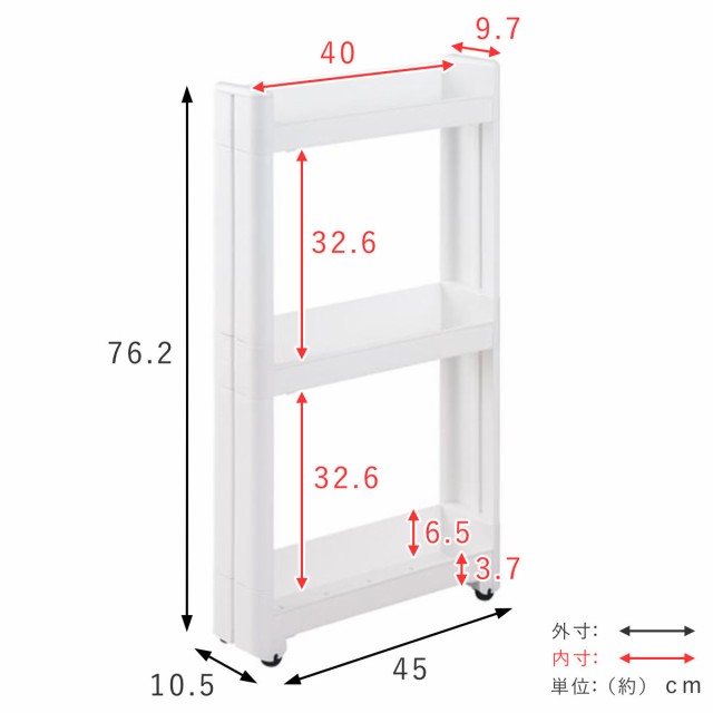 キッチンワゴン スマートワゴン Fit W100 幅10.5cm 奥行55cm 3段 （ キャスター付き スリム 日本製 隙間収納 スリムワゴン 隙間ラック ）