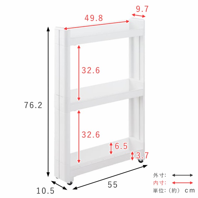 キッチンワゴン スマートワゴン Fit W100 幅10.5cm 奥行55cm 3段 ...