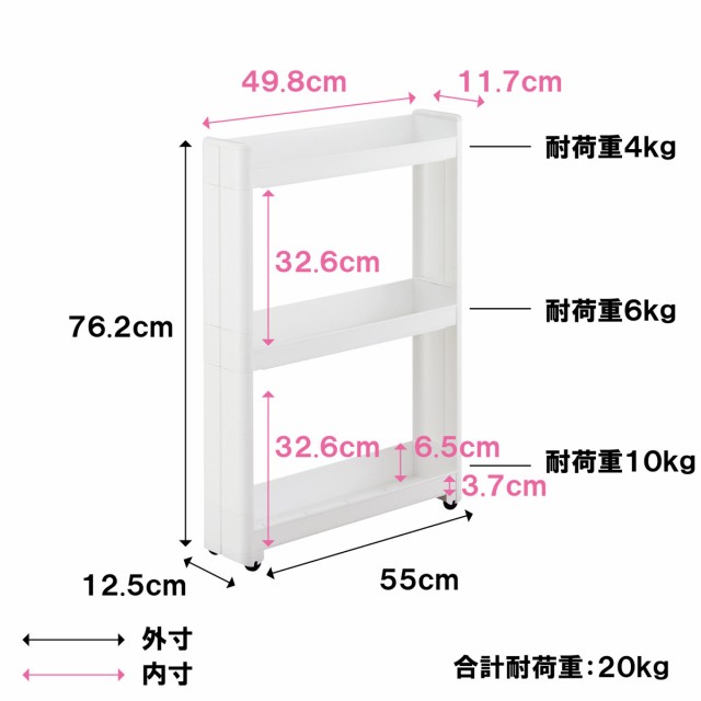 キッチンワゴン スマートワゴン Fit W125 幅12.5cm 奥行55cm 3段