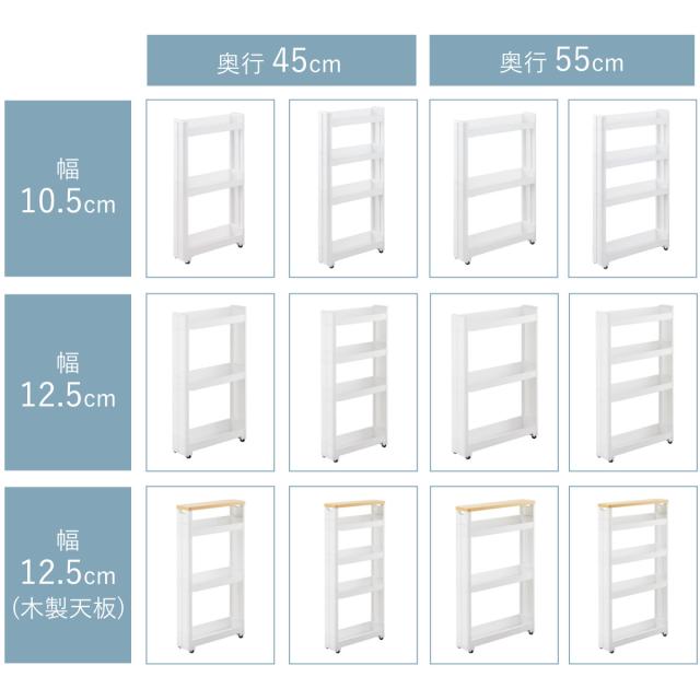 キッチンワゴン スマートワゴン ランドリー Fit 幅12.5cm 奥行55cm 3段