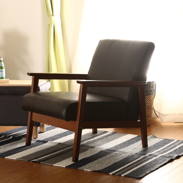 ソファ 幅65cm 一人掛け 1人用 レザー調 ひじ掛け 木製 合成皮革