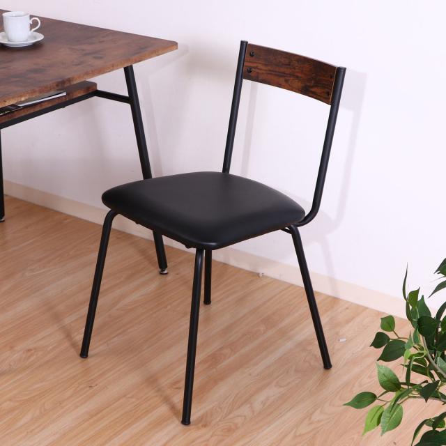 ダイニングチェア 座面高45cm ヴィンテージ調 （ デスクチェア 食卓 椅子 レザー調 PVC 座面 お手入れ簡単 スチール脚 肘なし リビング チェア 異素材 木目調 ）の通販は 7,618円