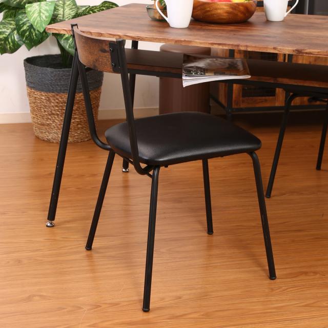 ダイニングチェア 座面高45cm ヴィンテージ調 （ デスクチェア 食卓 椅子 レザー調 PVC 座面 お手入れ簡単 スチール脚 肘なし リビング チェア 異素材 木目調 ）の通販は