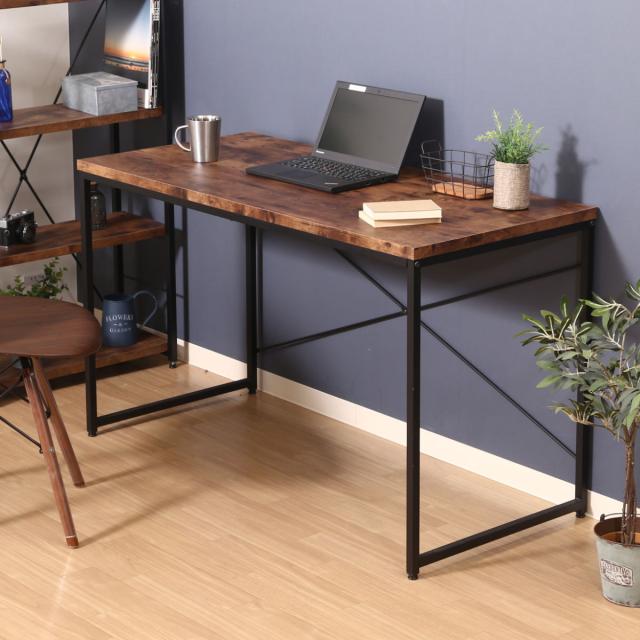ワークデスク 幅120cm パソコンデスク ヴィンテージ調 （ 天板 広い デスク パソコン 2台置ける 勉強机 木目調 スチール脚 異素材 長方形 ）の通販は 12,074円