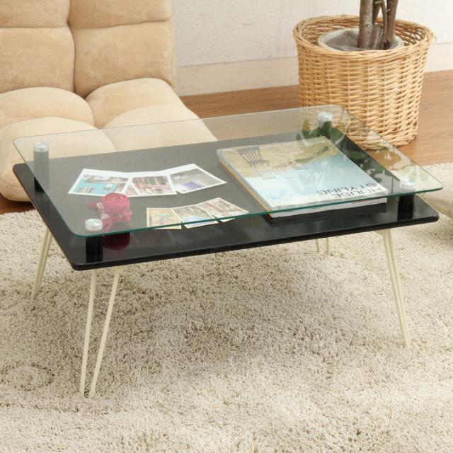 ローテーブル 幅70cm ガラステーブル 折りたたみ （ ガラス 天板