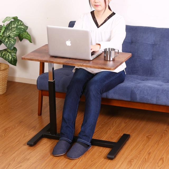 サイドテーブル コの字 幅70cm 昇降式 木目調 サイドラック （ ソファ