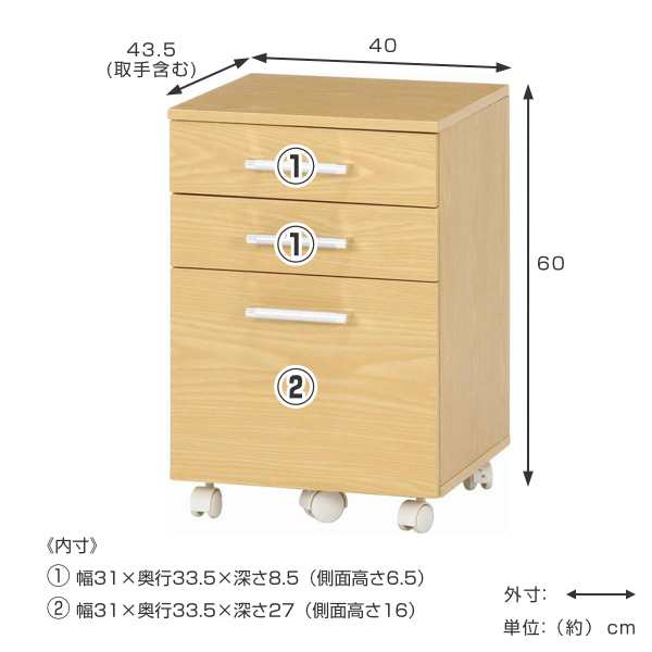 デスクワゴン 高さ60cm デスクキャビネット 木目調 （ サイドワゴン ...