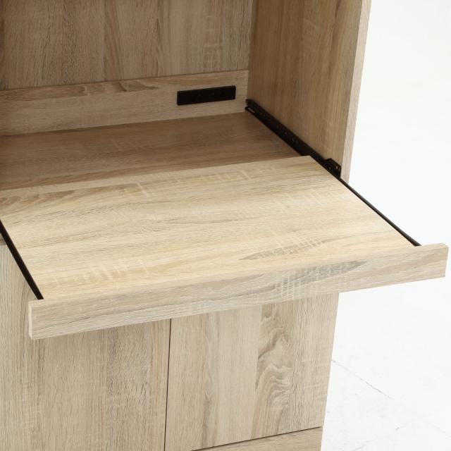 食器棚 ハイキッチンボード 幅59cm 木目調 2口コンセント付 （ カップボード キッチンボード 収納 棚 ガラス扉 食器収納 家電収納 ラック コンセント付 可動棚 スライド棚 シンプル ）_15